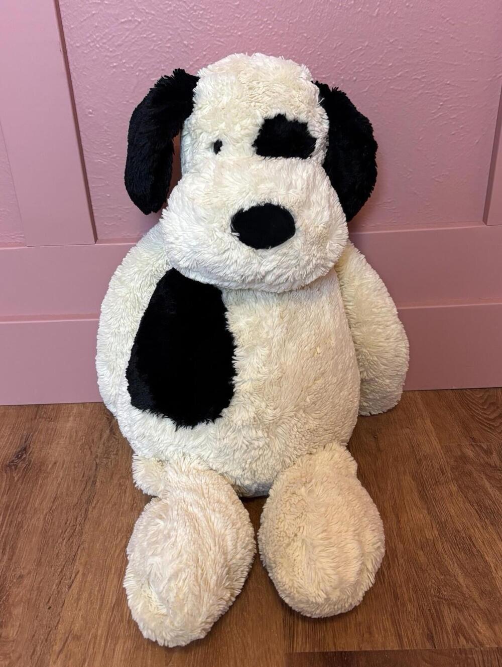 Jellycat Bashful Puppy Dog Jumbo Plush Stuffed Toy Cream Black “Really Big” 26in